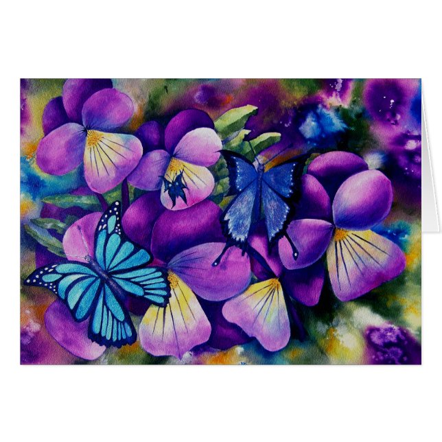 Cartão Borboletas e Pansie (Frente Horizontal)