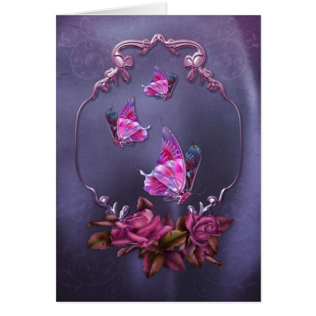 Cartão Borboletas e rosas (Frente)