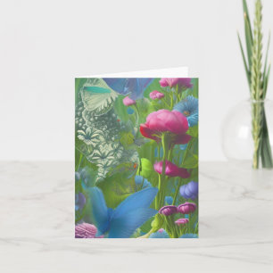 Cartão Borboletas Florais Rosa Suave, Azul e Branco