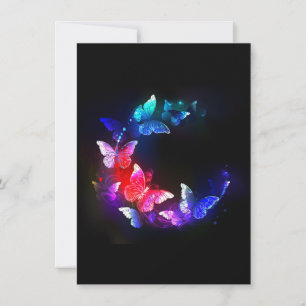 Cartão Borboletas Neon Night brilhantes sobre fundo preto