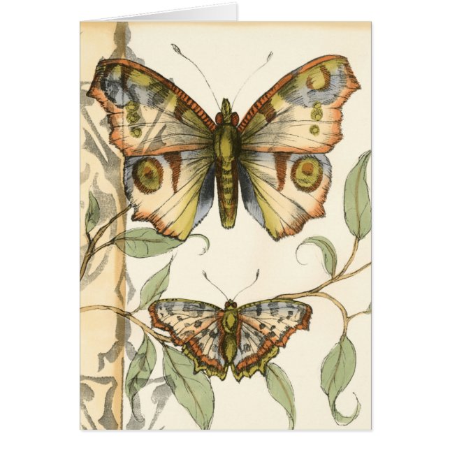 Cartão Borboletas Tandem Sobre Folhas Verdes (Frente)