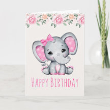 Borda de aniversário de elefante bebê rosa e rosas