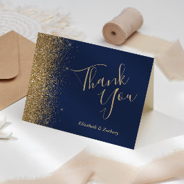 Cartão Borda de Brilho Dourado Azul Marinho Casamento Agr