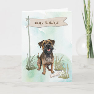 Cartão Borda Terrier Breed Dog Sob Sinal de Aniversário