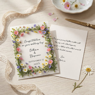 Cartão Bordadura de Flores Silvestres de Primavera Parabé