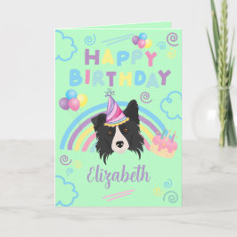 Cartão Border Collie Birthday Card in Green