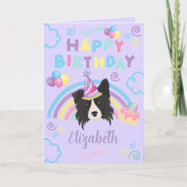 Cartão Border Collie Birthday Card in Purple