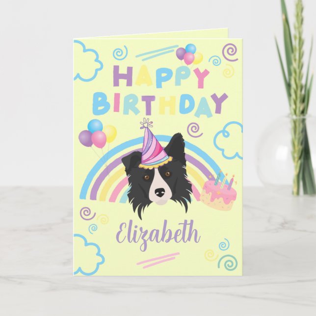 Cartão Border Collie Birthday Card in Yellow (Frente)