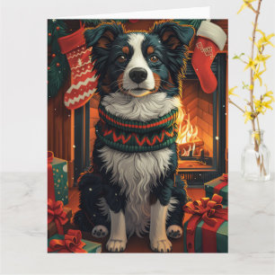 Cartão Border Collie  Cachorro com Presentes de Natal Lar