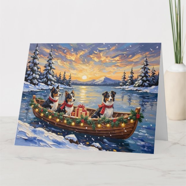 Cartão Border Collie Christmas Boat Holiday (Frente)