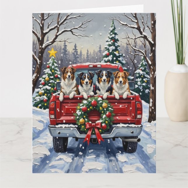 Cartão Border Collie Christmas Red Truck Holiday (Frente)