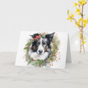 Cartão Border Collie Christmas Wreath Festivo Pup