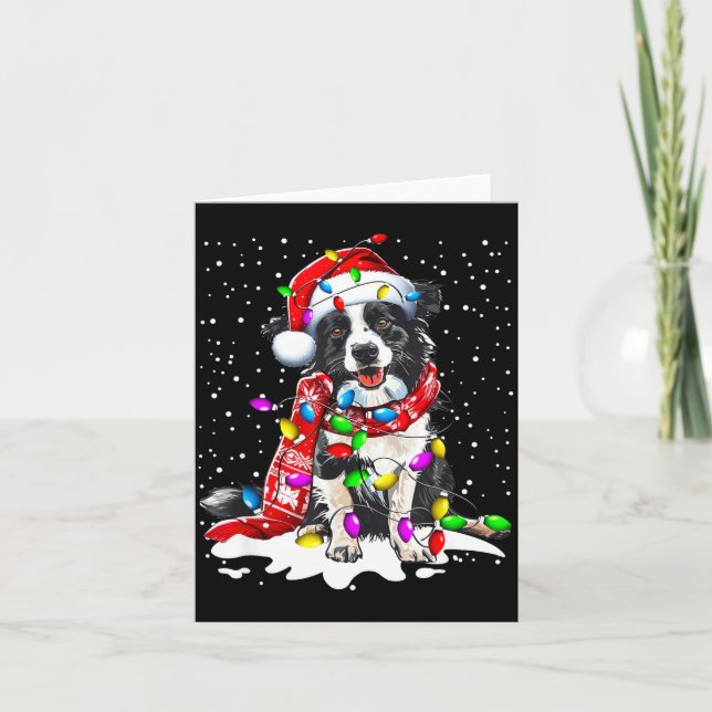 Cartão Border Collie Dog Lighting Xmas Santa Hat Christma (Frente)