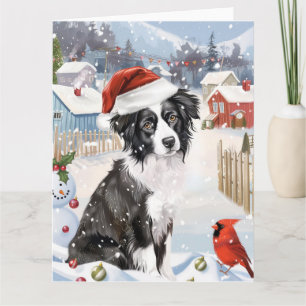 Cartão Border Collie Dog Winter Wonderland Natal Joy