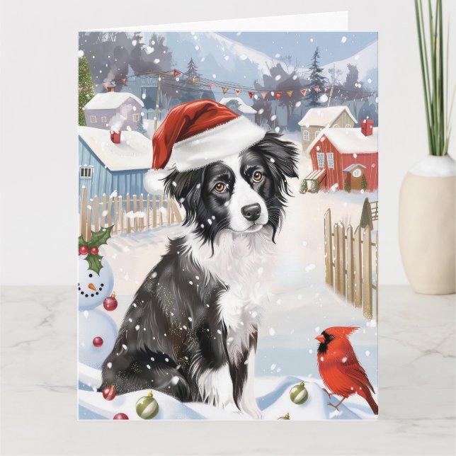 Cartão Border Collie Dog Winter Wonderland Natal Joy (Frente)
