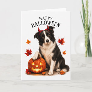 Cartão Border Collie Halloween Diabo Cão