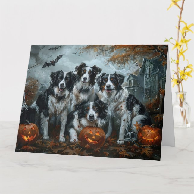 Cartão Border Collie Halloween Night Doggy Delight (Flor Amarela)