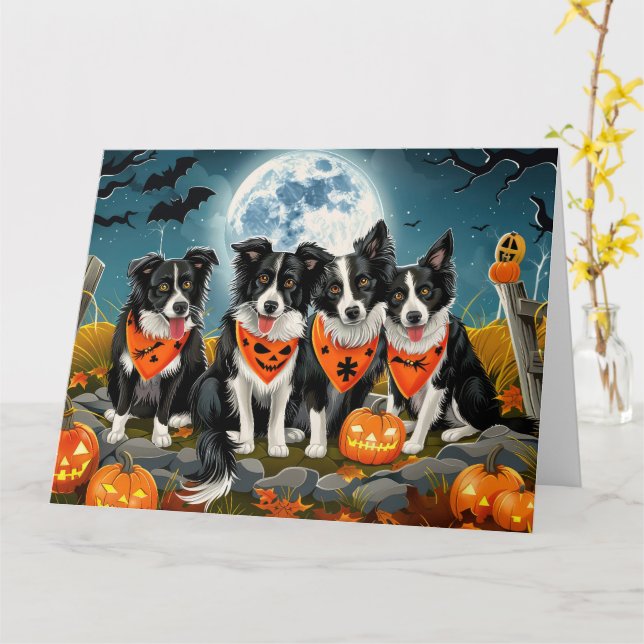 Cartão Border Collie Halloween Spooky (Flor Amarela)