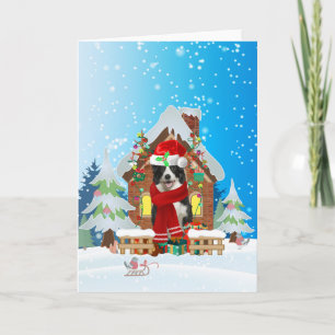 Cartão Border Collie na neve com presentes de Natal 