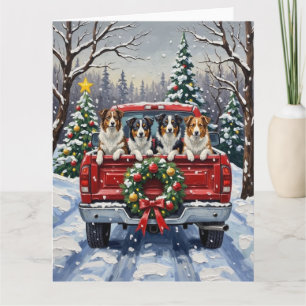 Cartão Border Collie Natal Caminhão Vermelho Férias