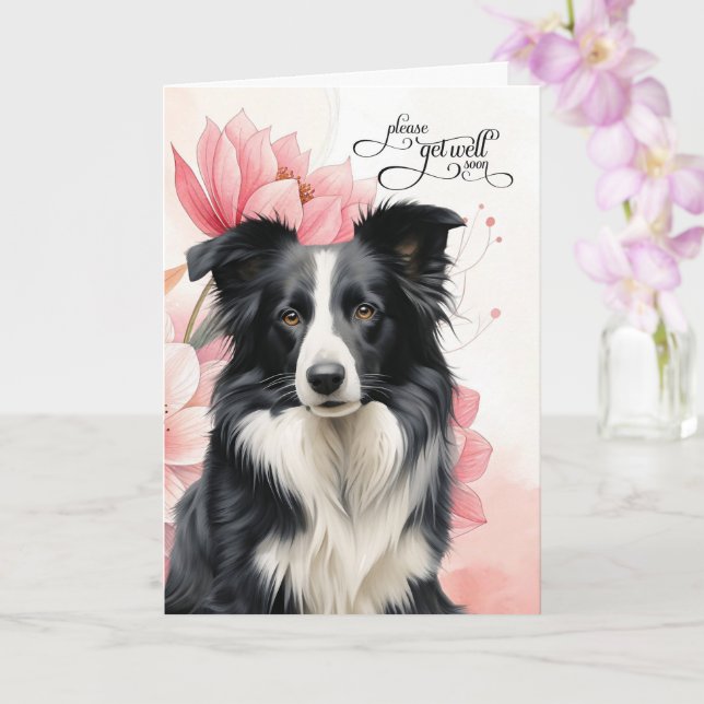 Cartão Border Collie Soft Pink Botanical Blooms Get Well (Orquídea)