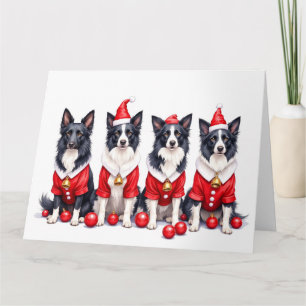 Cartão Border Collie Vestido de Natal Chapéu de Papai Noe