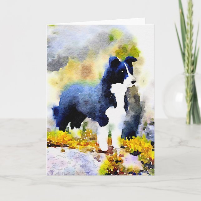 Cartão Border Collie watercolor note card (Frente)