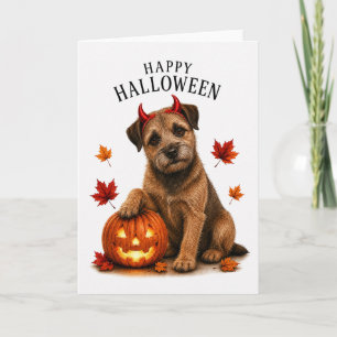 Cartão Border Terrier Halloween Diabo Cão