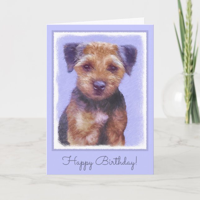 Cartão Border Terrier Painting - Cute Original Dog Art (Frente)