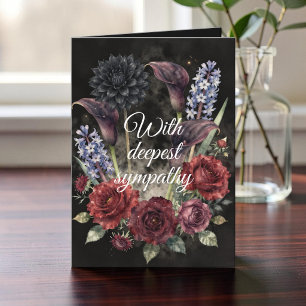 Cartão Bordô Sombrio Floral de Aquarela de Condoências
