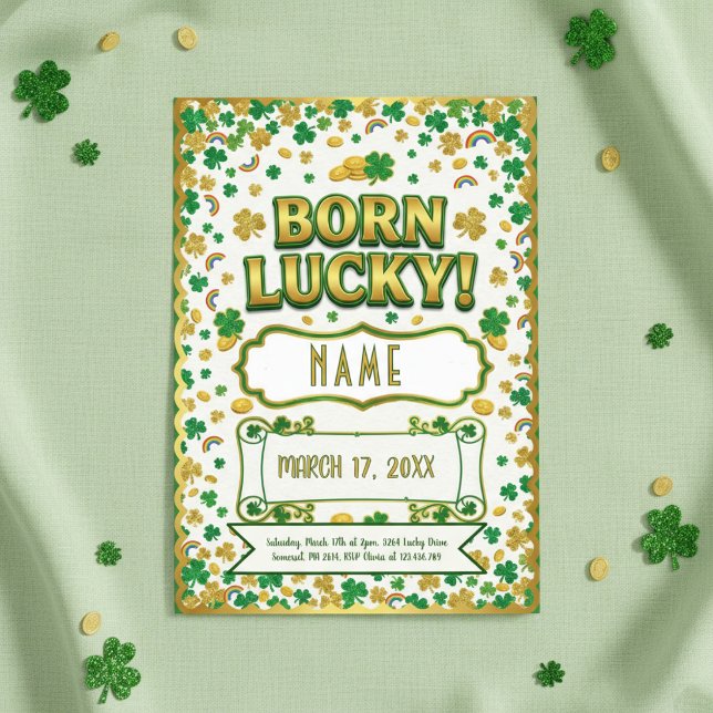 Cartão Born Lucky St. Patrick’s Day Birthday Invitation (Criador carregado)