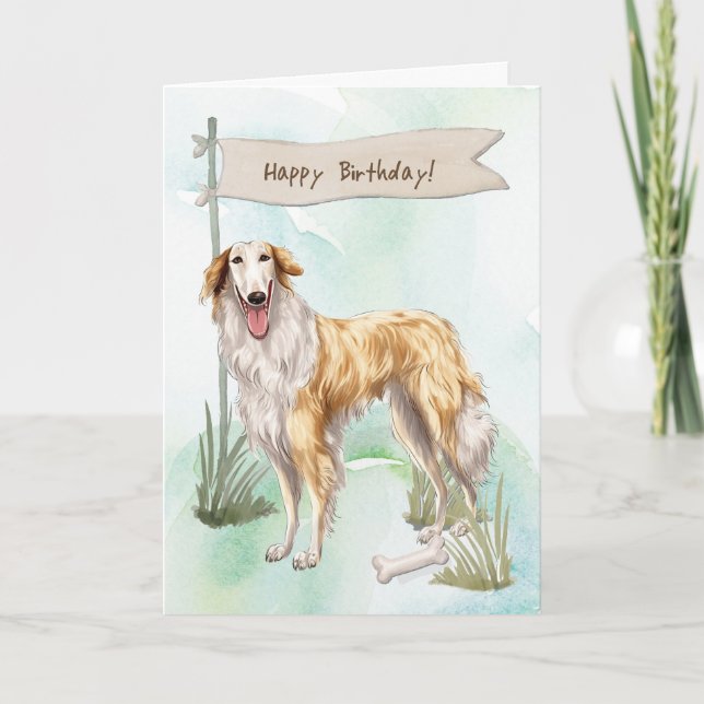 Cartão Borzoi Breve Dog Fora Sob Sinal De Aniversário (Frente)