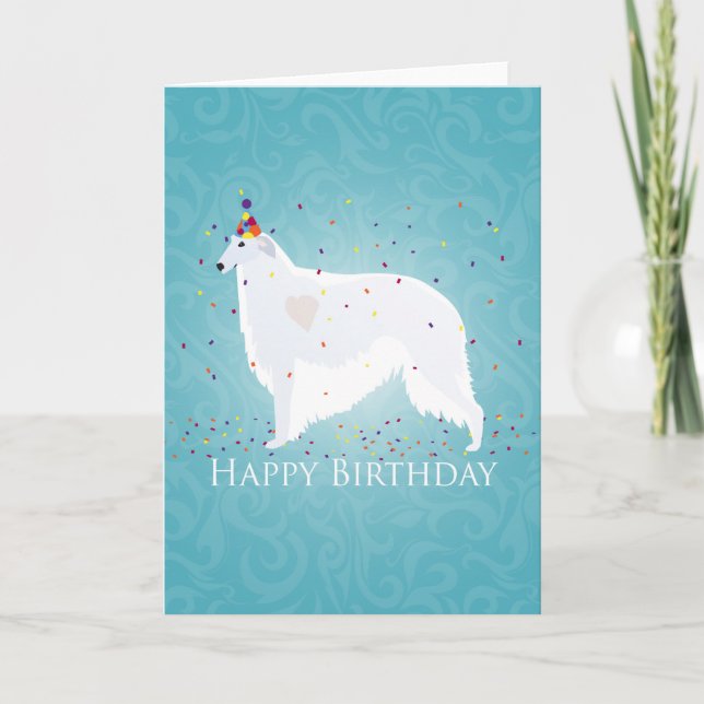 Cartão Borzoi Happy Birthday Design (Frente)