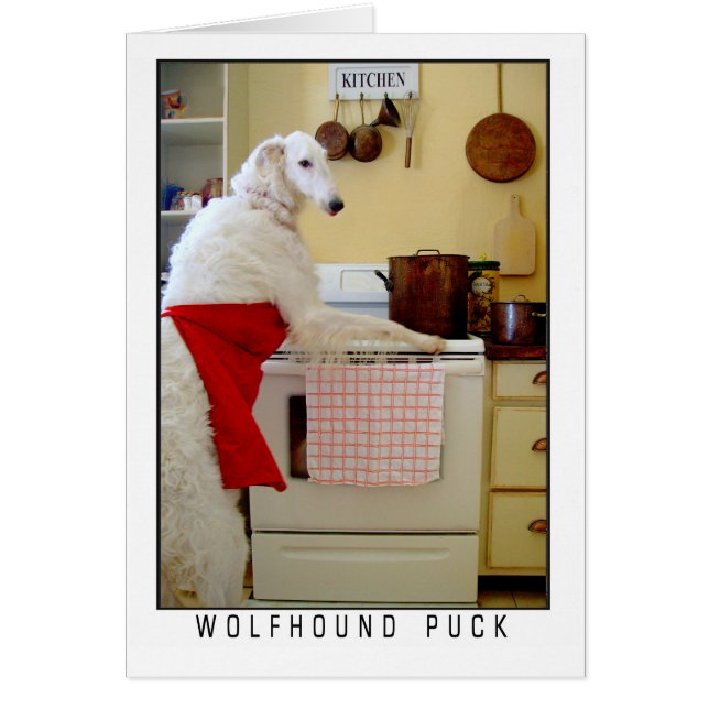 Cartão Borzoi Lebrel Russo "Lebrel Puck" Cão (Frente)