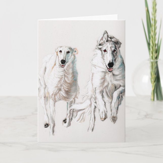 Cartão Borzoi Running Together Dog Art Greeting Card (Frente)