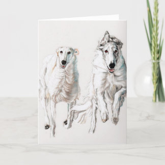 Cartão Borzoi Running Together Dog Art Greeting Card
