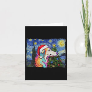 Cartão Borzoi Santa Hat Natal Starry Night Dog Art Pa