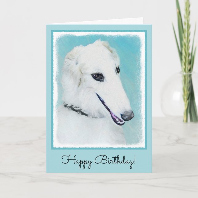 Cartão Borzoi (White) Painting - Cute Original Dog Art (Frente)