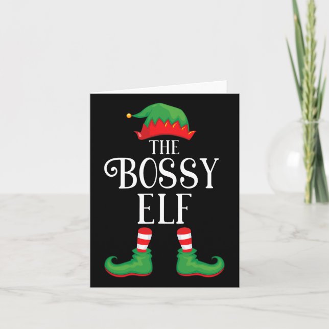 Cartão Bóssy Elf Matching Group Xmas Funny Family Christy (Frente)