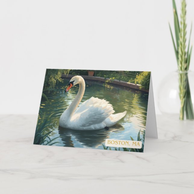Cartão Boston, Mass. Public Garden Swan Greeting Card (Frente)