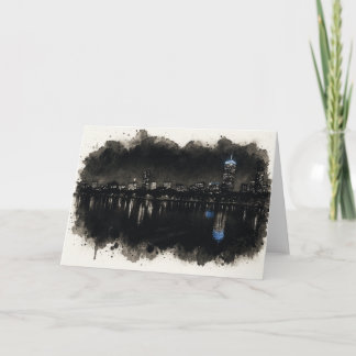 Cartão Boston Skyline Watercolor Night Greeting Card