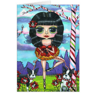 Cartão Boston Terrier Balé Ballerina Fada Grandes Olhos