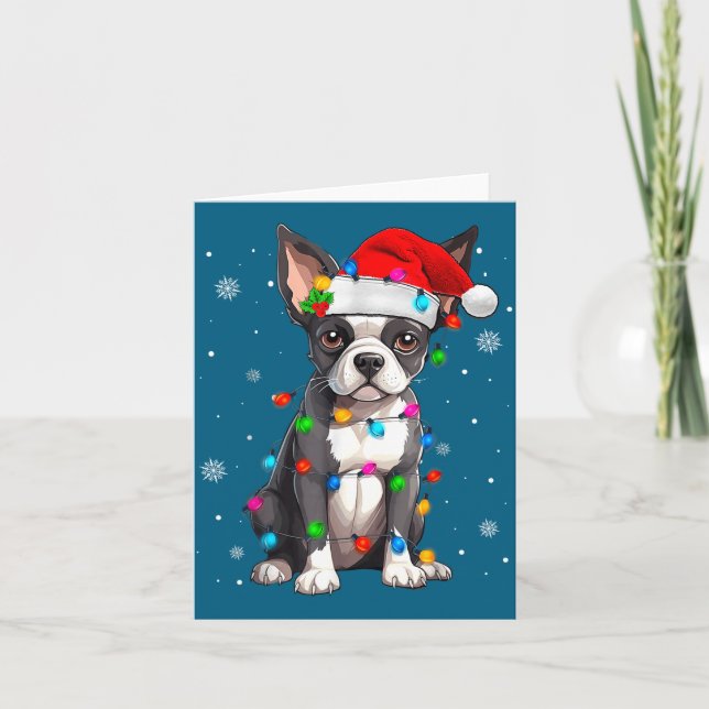 Cartão Boston Terrier Christmas Santa Hat  (Frente)
