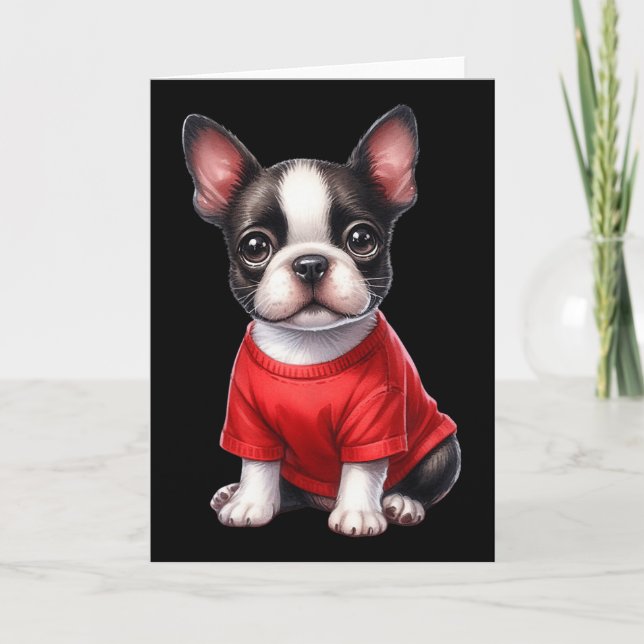 Cartão Boston Terrier Dia dos Namorados Coração Vermelho  (Frente)