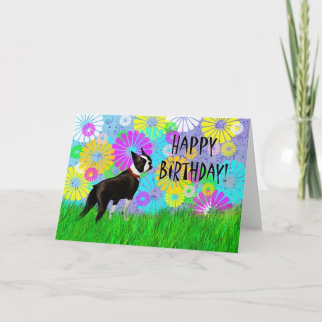 Cartão Boston Terrier Dog Birthday (Frente)