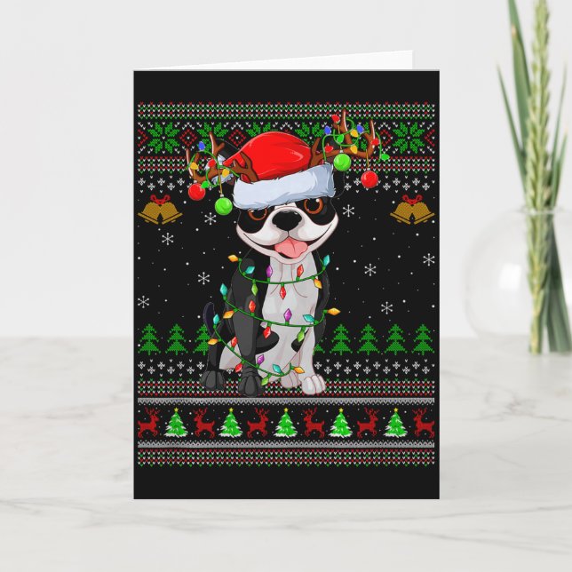 Cartão Boston Terrier Dog Ugly Christmas Sweater Holiday  (Frente)