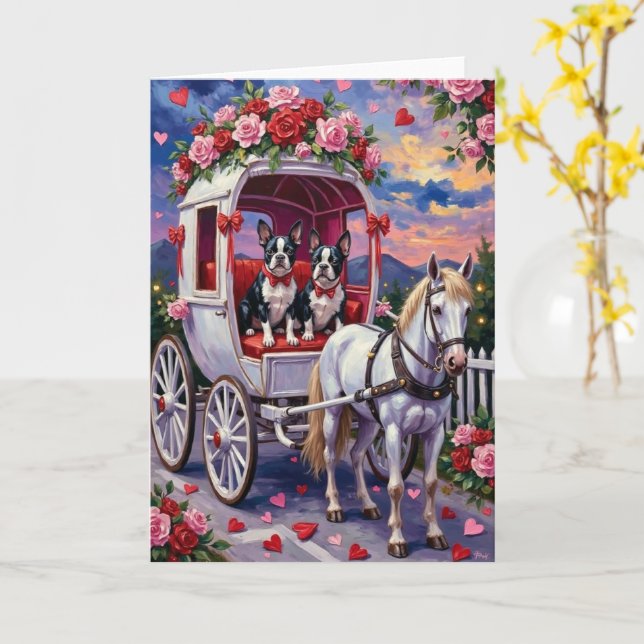 Cartão Boston Terrier  Dog Valentine's Day (Flor Amarela)