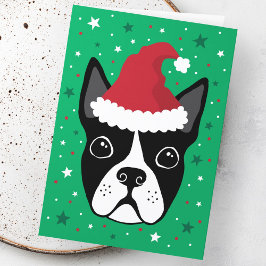 Cartão Boston terrier dog vestindo o Natal