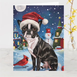 Cartão Boston Terrier Dog Winter Wonderland Natal Joy