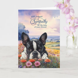 Cartão Boston Terrier Dog with Wildflowers Pet Sympathy